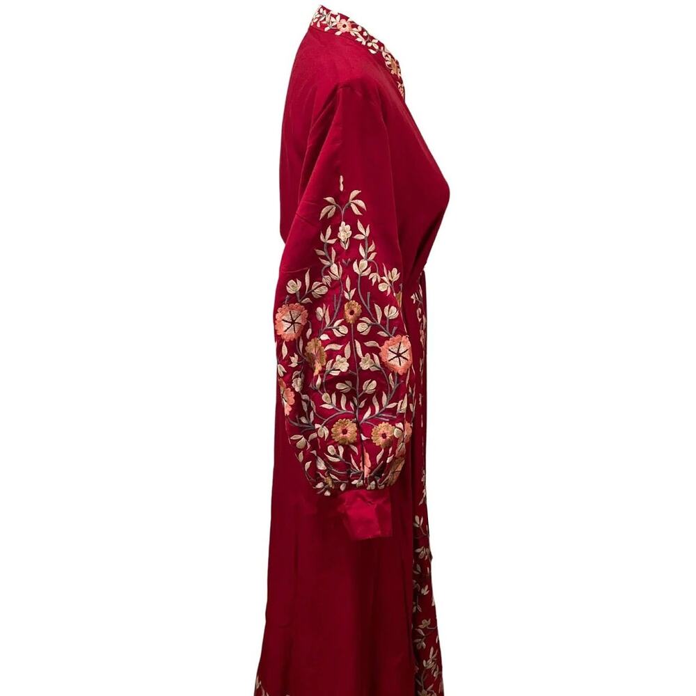 Sue Sartor Silk Moroccan Band Collar Kaftan / Maxi Dress in Cinnabar Red,  Sz L - Picture 14 of 16